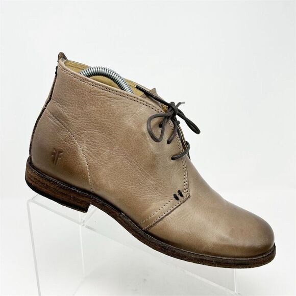 Frye Phillip Taupe Gray Light Brown Leather Lace Up Chukka Boots Size 8.5 - Picture 1 of 15